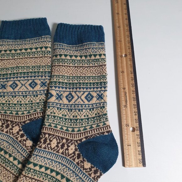 Tribal Print Knit Men Socks Multicolor  Warm Cozy Cabin Core Crew Winter Gift - Picture 3 of 4